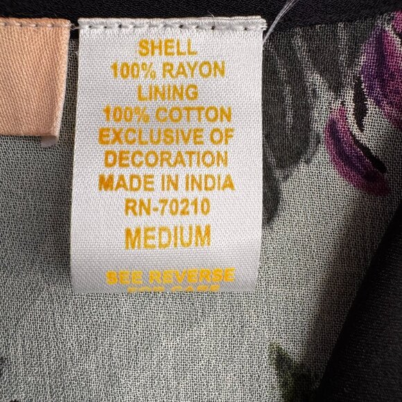 La Cera Womens Top M Black Floral Beaded Embroidered Asymmetrical Hemline Witchy - Picture 3 of 8